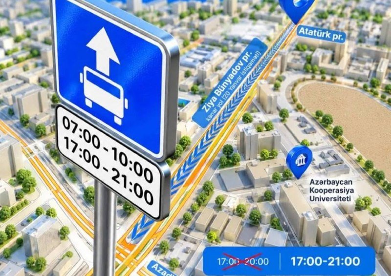 Bakıda Ziya Bünyadov prospektində avtobus zolağının müddəti 1 saat uzadılıb