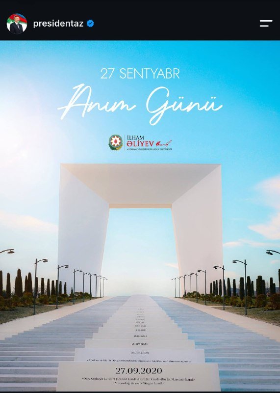 İlham Əliyevin sosial şəbəkə hesablarında Anım Günü ilə əlaqədar paylaşım edilib