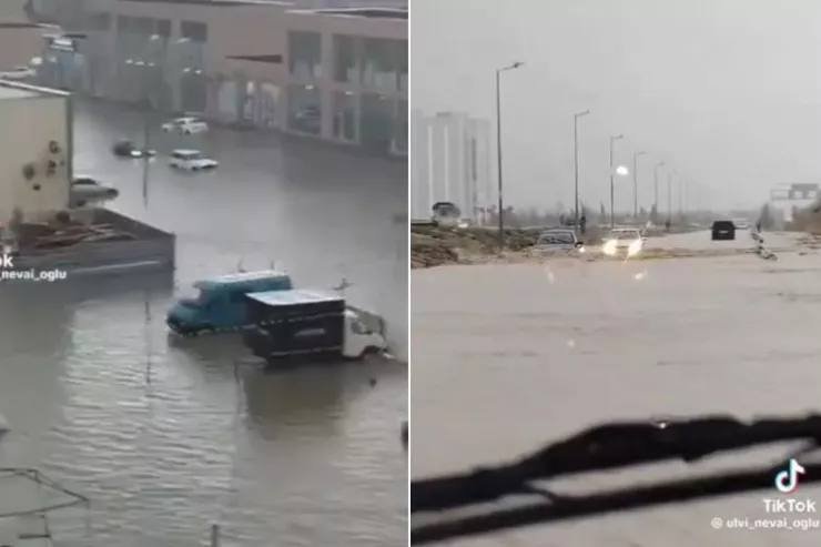 Güclü yağış Bakıda yolları su altında qoydu