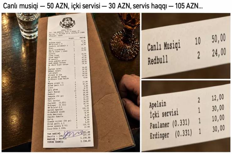 Bakıda restoranda canlı musiqiyə görə 50 manat ödəniş hesablandı