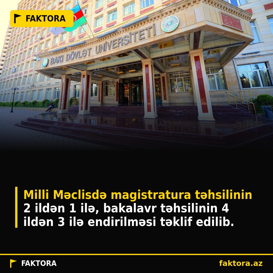 Milli Məclisdə magistratura təhsilinin 2 ildən 1 ilə, bakalavr təhsilinin 4 ildən 3 ilə endirilməsi təklif edilib.