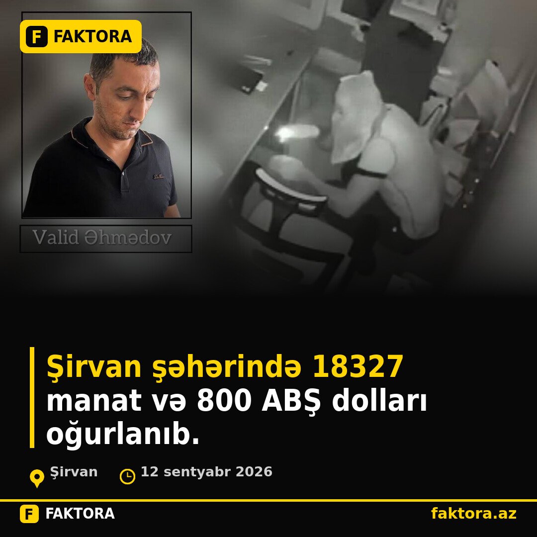 Şirvan şəhərində 18327 manat və 800 ABŞ dolları oğurlanıb.